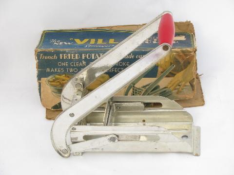 photo of vintage french fry potato cutter, kitchen hand tool in original box from England #1