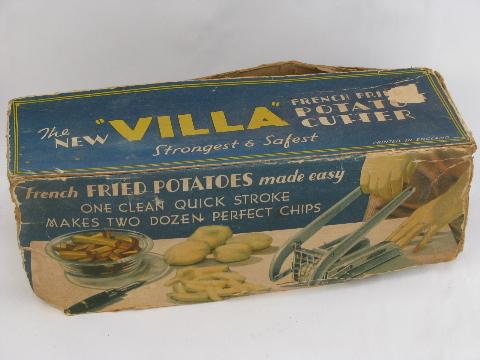 photo of vintage french fry potato cutter, kitchen hand tool in original box from England #4