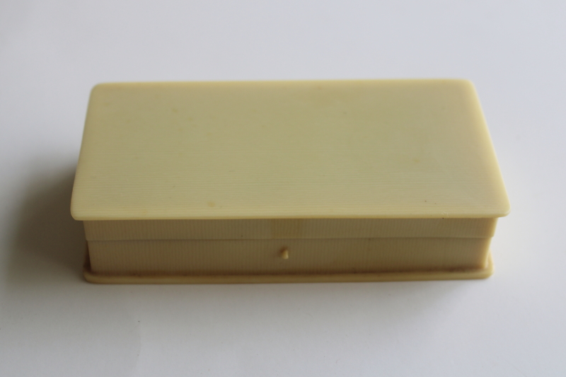 photo of vintage french ivory celluloid trinket box, small jewelry case velvet lined  #1