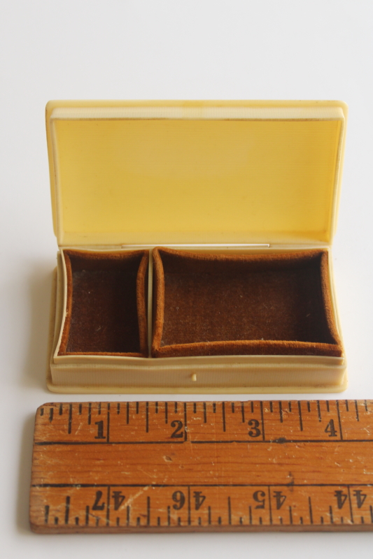 photo of vintage french ivory celluloid trinket box, small jewelry case velvet lined  #2