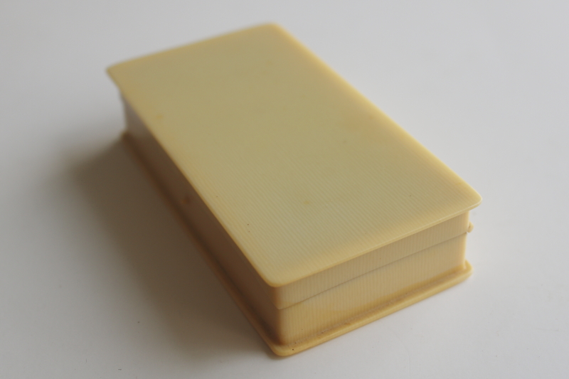 photo of vintage french ivory celluloid trinket box, small jewelry case velvet lined  #4