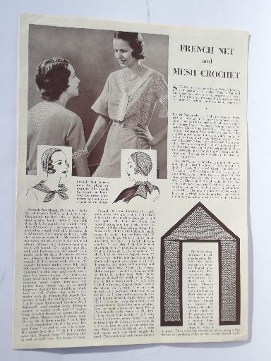 photo of vintage french net crochet pattern 30s lace snood head scarf hair wrap etc. #1