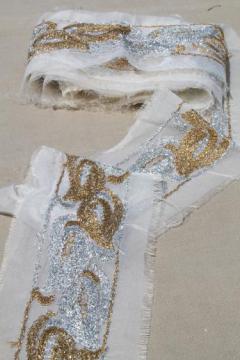 catalog photo of vintage french passementirie sewing trim, antique gold & silver embroidered silk