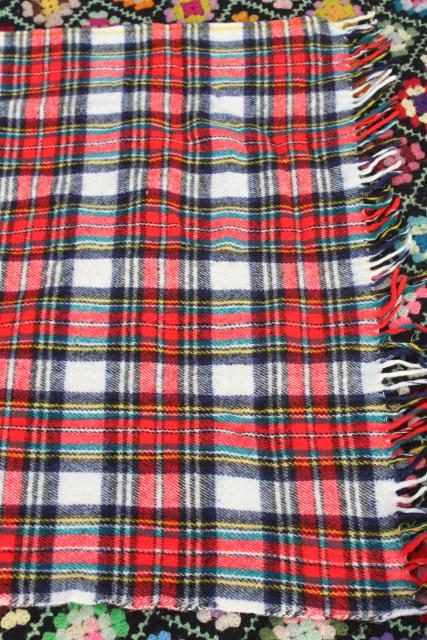 photo of vintage fringed woven plaid camp blanket or throw, retro stadium blanket #3