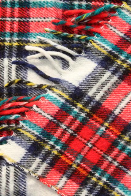 photo of vintage fringed woven plaid camp blanket or throw, retro stadium blanket #6