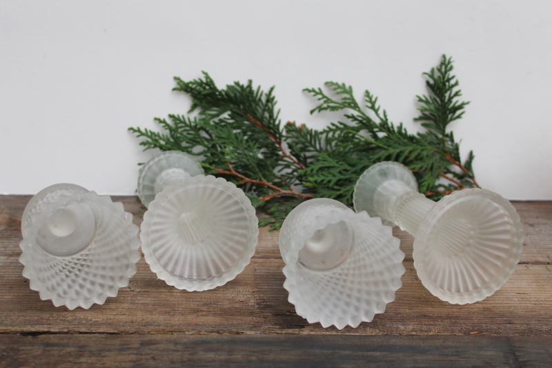 photo of vintage frosted crystal glass candlesticks w/ removable peg type candle holders #3