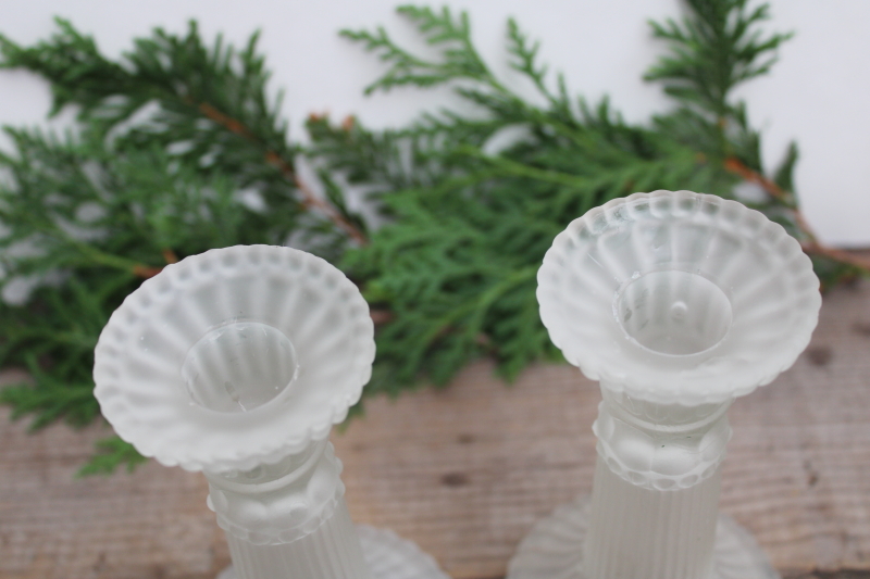 photo of vintage frosted crystal glass candlesticks w/ removable peg type candle holders #4