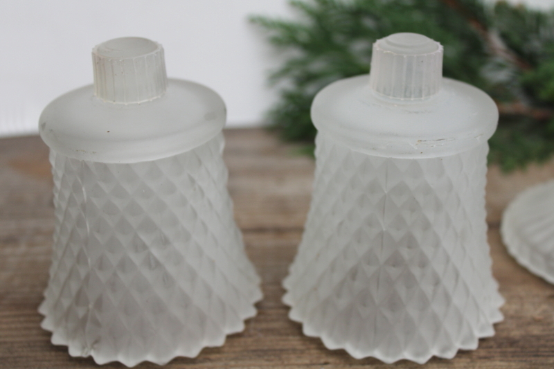 photo of vintage frosted crystal glass candlesticks w/ removable peg type candle holders #5