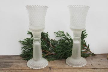 catalog photo of vintage frosted crystal glass candlesticks w/ removable peg type candle holders 