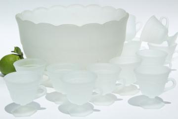 catalog photo of vintage frosted crystal satin glass punch bowl & footed cups, Tiara french provincial