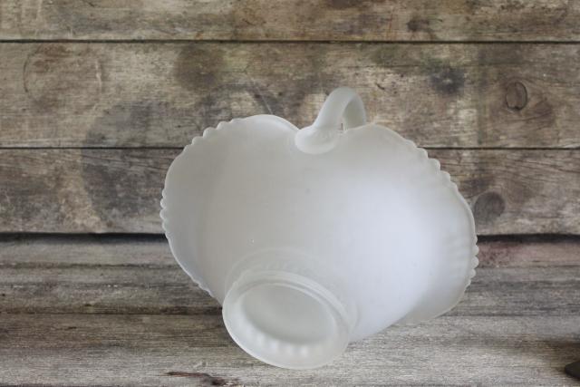 photo of vintage frosted glass brides basket, large flower centerpiece bowl JD line Tiara glass #4