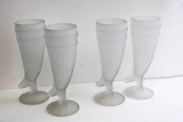 catalog photo of vintage frosted glass drinking horns, powder horn shaped beer glasses, Tiara Indiana glass