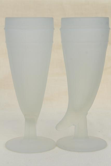 photo of vintage frosted glass drinking horns, tall horn shaped beer glasses, Tiara / Indiana glass #3