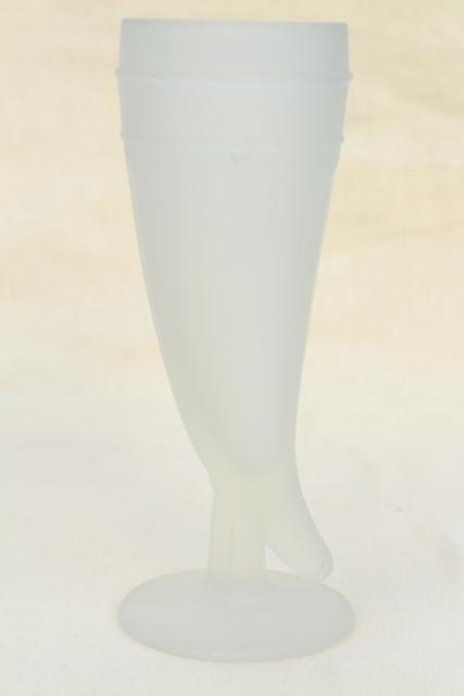 photo of vintage frosted glass drinking horns, tall horn shaped beer glasses, Tiara / Indiana glass #5