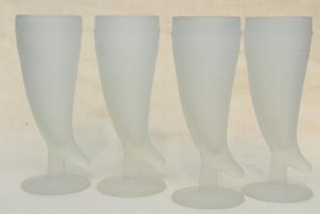 catalog photo of vintage frosted glass drinking horns, tall horn shaped beer glasses, Tiara / Indiana glass