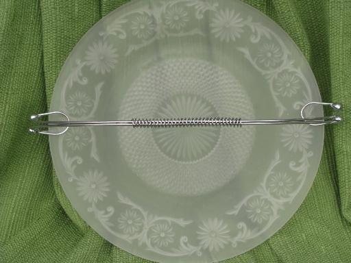 photo of vintage frosted satin glass cake or tea sandwich plate, Indiana daisy #2