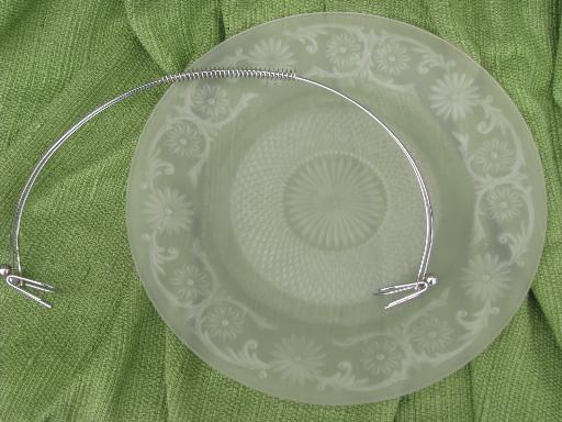 photo of vintage frosted satin glass cake or tea sandwich plate, Indiana daisy #3