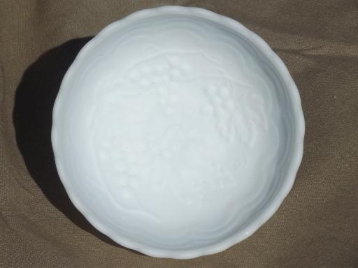 photo of vintage frosted satin milk glass sauce bowl, Imperial grapes pattern #2