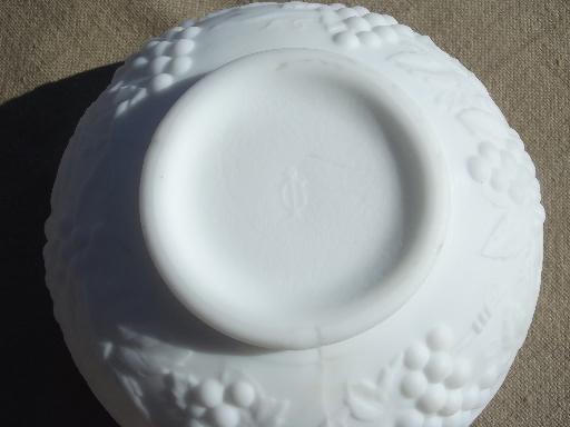 photo of vintage frosted satin milk glass sauce bowl, Imperial grapes pattern #4