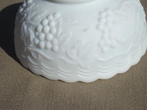 photo of vintage frosted satin milk glass sauce bowl, Imperial grapes pattern #5