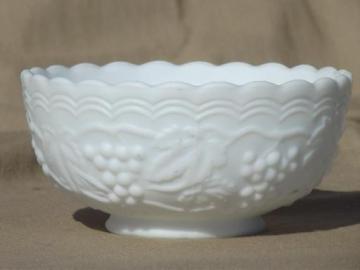 catalog photo of vintage frosted satin milk glass sauce bowl, Imperial grapes pattern