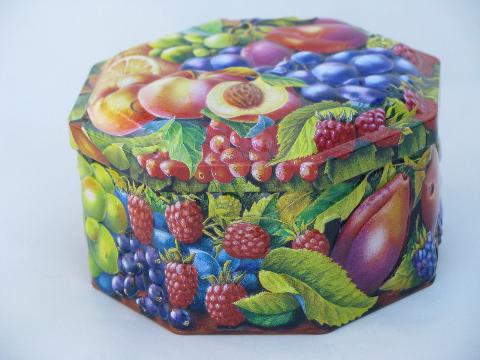 photo of vintage fruit and flowers chintz candy tins, Churchill - England #2