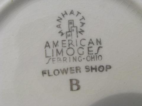 photo of vintage fruit bowls, American Limoges Posey Shop flower pots pattern #4