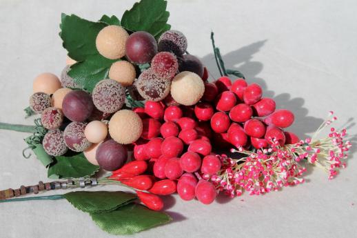 photo of vintage fruit for holiday wreaths, plastic & papier mache berries floral picks #1