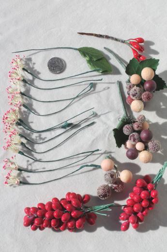 photo of vintage fruit for holiday wreaths, plastic & papier mache berries floral picks #2