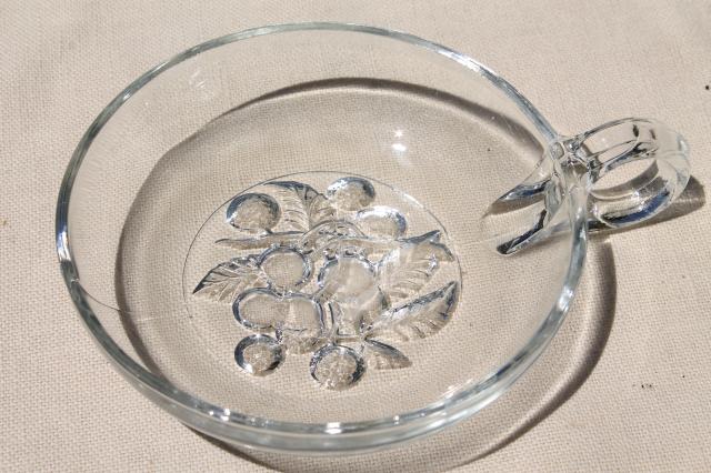 photo of vintage fruit intaglio pattern glass, crystal clear plates w/ cherry berry or orange tree #8