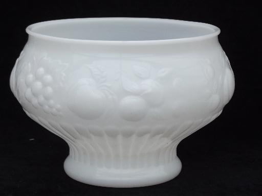 photo of vintage fruit milk glass punch bowl and cups set, Jeannette della robbia #2