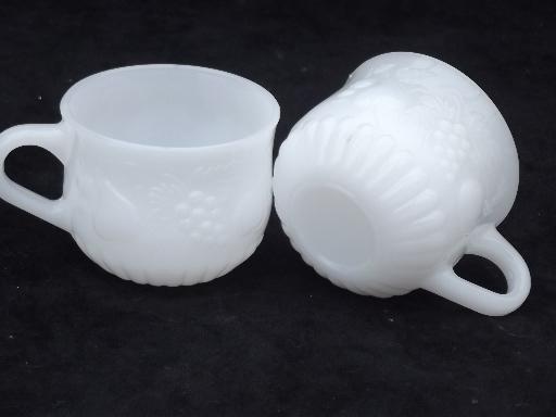 photo of vintage fruit milk glass punch bowl and cups set, Jeannette della robbia #7