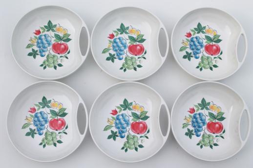 photo of vintage fruit print melmac salad bowls set, retro Lenox Ware melamine dishes #6