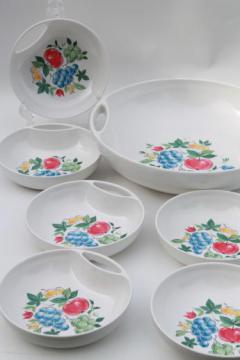 catalog photo of vintage fruit print melmac salad bowls set, retro Lenox Ware melamine dishes