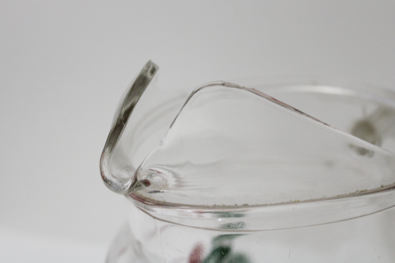 photo of vintage fruit punch print glass lemonade pitcher, retro kitchen glassware  #6