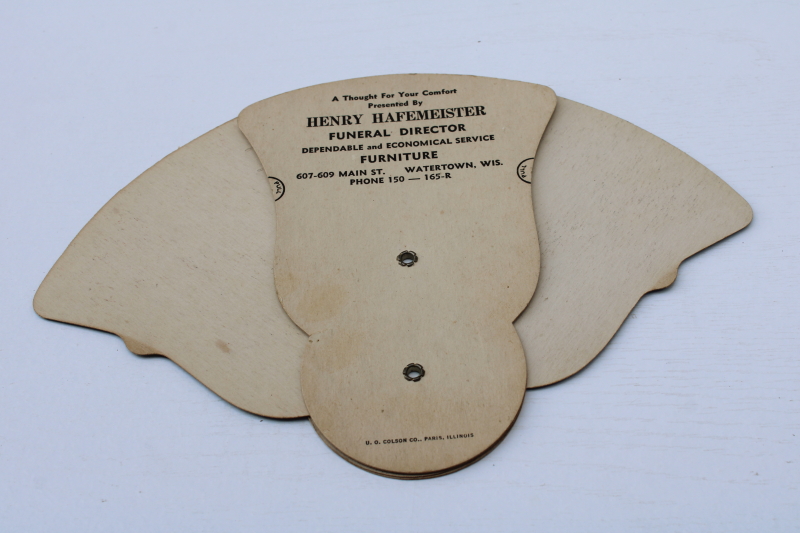 photo of vintage funeral fan advertising Henry Hafemeister Watertown Wisconsin funerals & furniture, caskets  #5