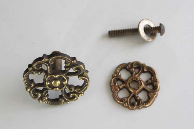 photo of vintage furniture hardware lot, drawer pull knob handles rosettes solid brass, bronze finish  #6