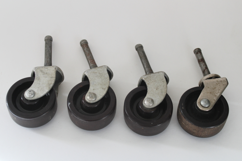 photo of vintage furniture or light industrial pin style casters, sturdy steel w/ brown bakelite wheels  #1