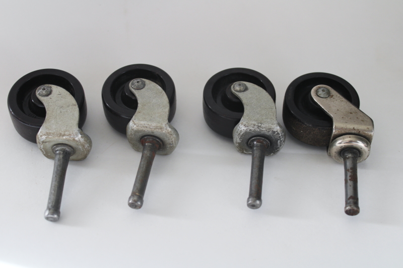 photo of vintage furniture or light industrial pin style casters, sturdy steel w/ brown bakelite wheels  #2