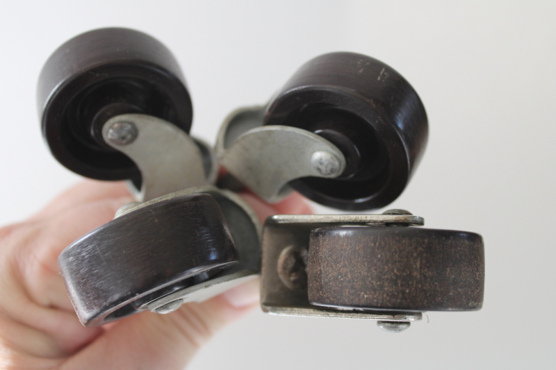 photo of vintage furniture or light industrial pin style casters, sturdy steel w/ brown bakelite wheels  #3