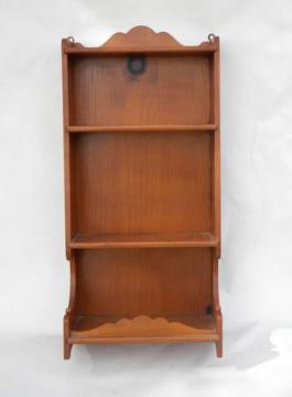 catalog photo of vintage furniture, solid country pine wall shelf, small bookshelves for kitchen