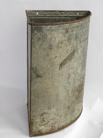 photo of vintage galvanized metal pantry corner box, old hoosier cupboard pull-out bin #2