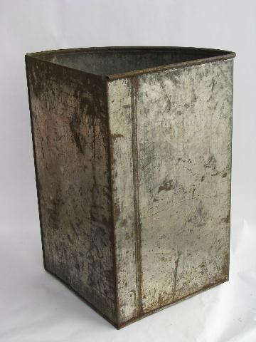 photo of vintage galvanized metal pantry corner box, old hoosier cupboard pull-out bin #3