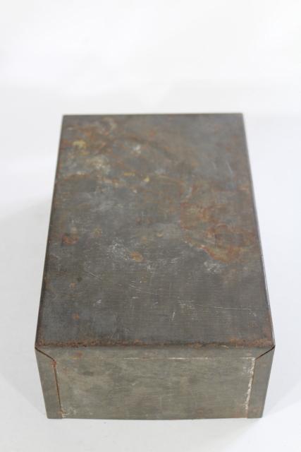 photo of vintage galvanized metal storage box or desk caddy, industrial dark grey zinc patina #4