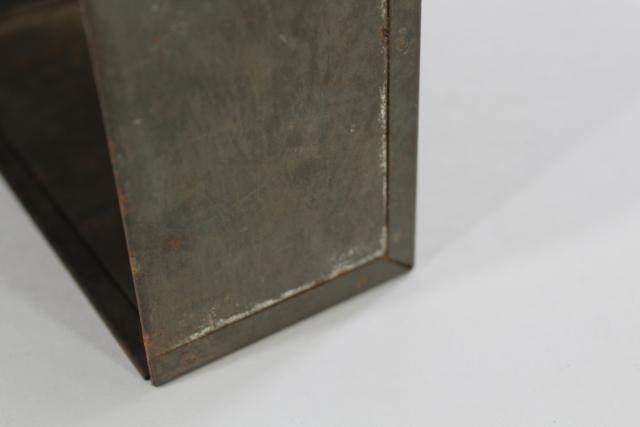 photo of vintage galvanized metal storage box or desk caddy, industrial dark grey zinc patina #7