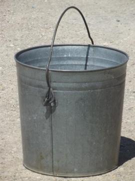 catalog photo of vintage galvanized steel pail, yard bucket or trash can w/ zinc finish