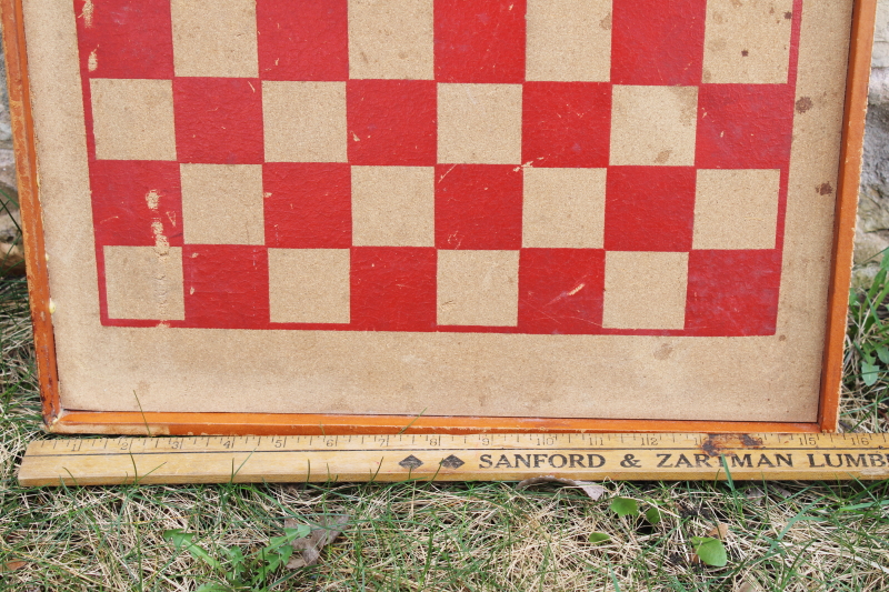 photo of vintage game board, checkerboard reversible backgammon board w/ worn club leather edge #7