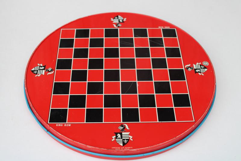 photo of vintage game board, round tin Chinese Checkers / Checkerboard printed metal #2
