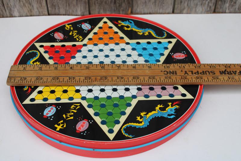 photo of vintage game board, round tin Chinese Checkers / Checkerboard printed metal #6