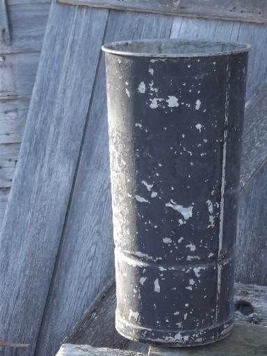 photo of vintage garden flower bucket, zinc galvanized metal w/ old black paint #1